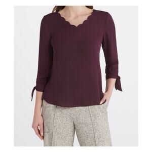 NWT Fortune + Ivy Farrow Tie Sleeved Blouse in Dark Purple Size S